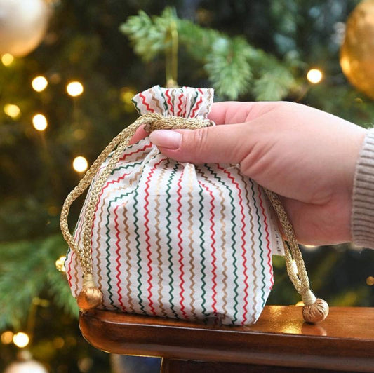 Fabric Gift Bag FESTIVE STRIPS