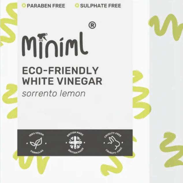 Miniml eco-friendly white vinegar packaging with lemon flavor on a white background