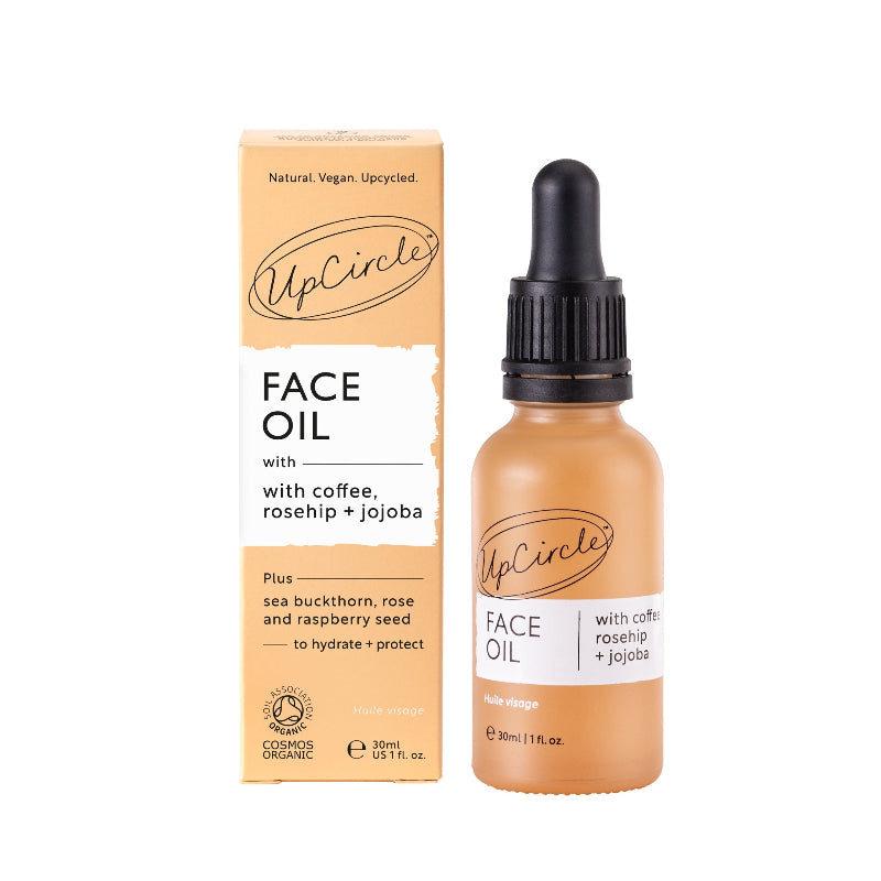 UpCircle Face Oil bottle and packaging on a white background