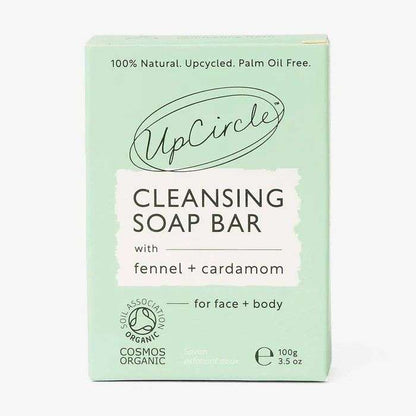 UpCircle cleansing soap bar packaging on a light green background