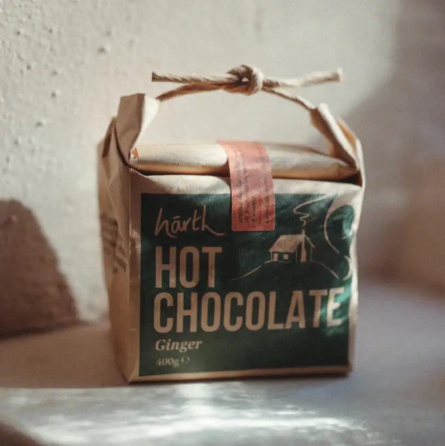 Hot Chocolate ORGANIC (400g) in eco-friendly packaging with natural ginger, sustainable and cruelty-free product.