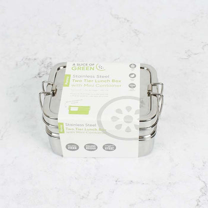 Two Tier Rectangle Lunch Box (1000ml) + Mini Container