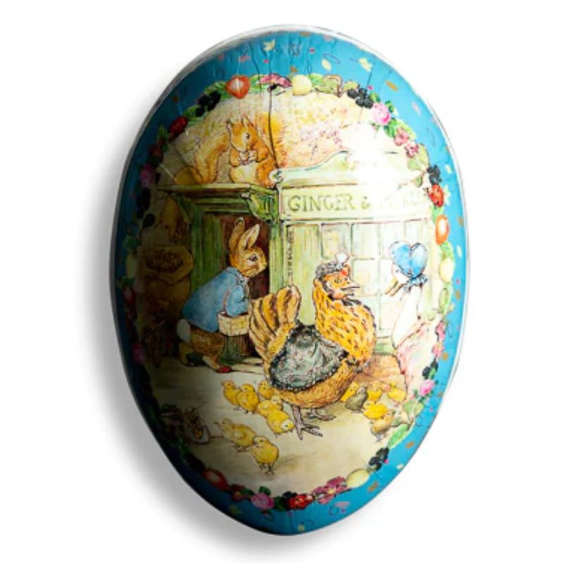 Refillable Easter Egg Box with colorful vintage illustration of animals and chicks on a blue background