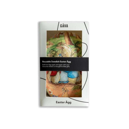 Refillable Easter Egg Box featuring reusable Swedish Easter egg design with nature and animal illustration inside packaging