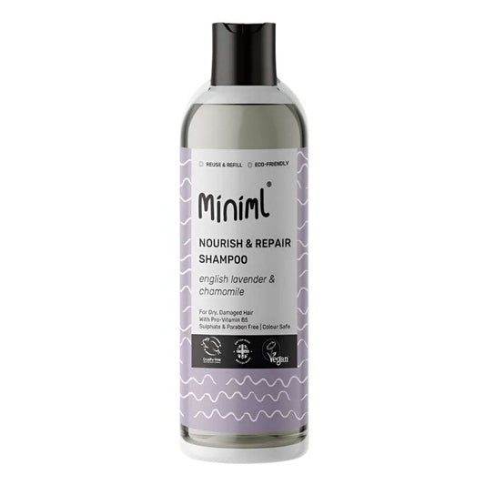 Shampoo bottle with purple label on a white background