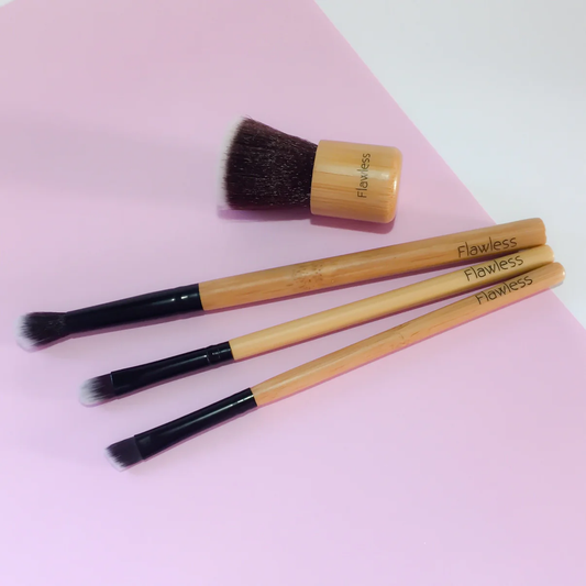 Makeup Brush Set - On The Go with bamboo handles and soft bristles for natural, flawless makeup application