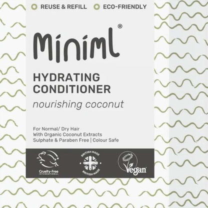 Miniml Hydrating Conditioner packaging with text and logos on a white background