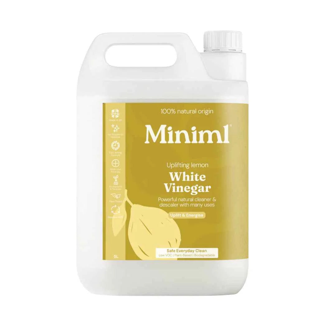 White vinegar container with a yellow label on a white background