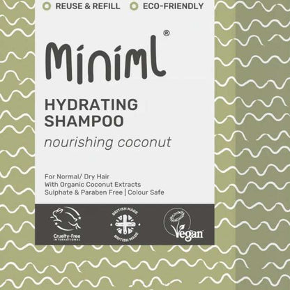 Miniml Hydrating Shampoo packaging with green and white design