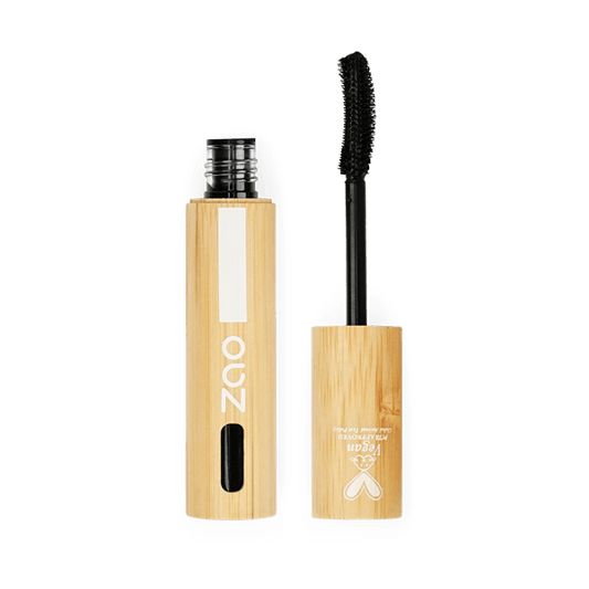 Waterproof Zao Mascara in bamboo case showing wand