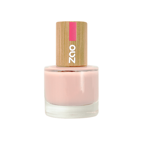 Bottle of pale pink Nail Polish (8ml) with a natural wood-textured cap and simple, clean design