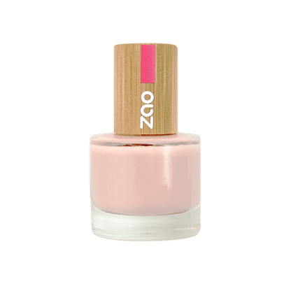 Bottle of pale pink Nail Polish (8ml) with a natural wood-textured cap and simple, clean design