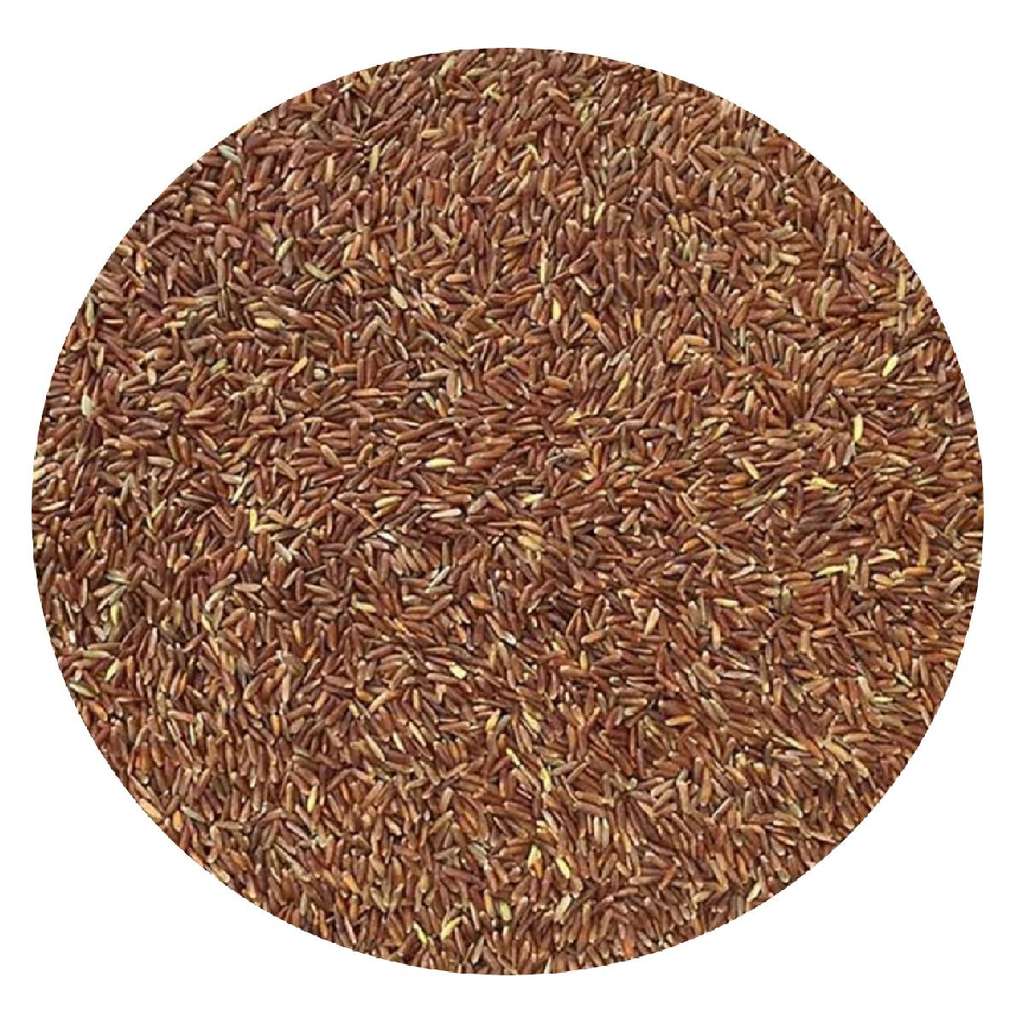 Close-up of red rice grains on a white background