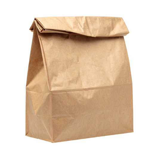 Brown paper bag on a white background