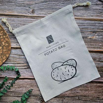 New Living Potato Bag with potatoes on a wooden surface