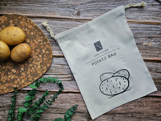 New Living Potato Bag with potatoes on a wooden surface