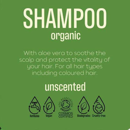 Body and Hair ORGANIC and UNSCENTED Bulk with aloe vera, organic, vegan, refillable, biodegradable, cruelty-free shampoo label design