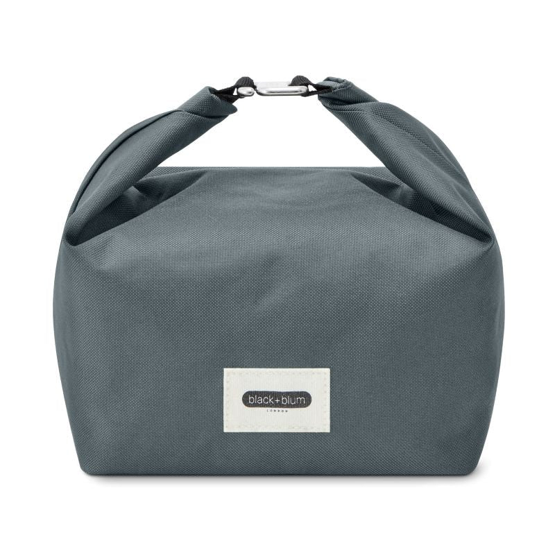Gray shoulder bag with a visible brand label on a white background