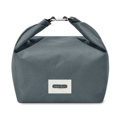 Gray shoulder bag with a visible brand label on a white background