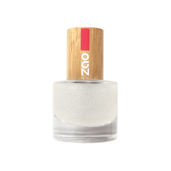 Nail Polish (8ml) in a clear glass bottle with a wooden cap featuring a red stripe and white text logo.