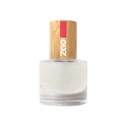 Nail Polish (8ml) in a clear glass bottle with a wooden cap featuring a red stripe and white text logo.