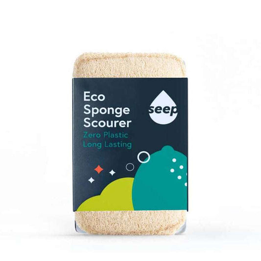 Eco Sponge Scourer packaging with 'seep' branding on a white background