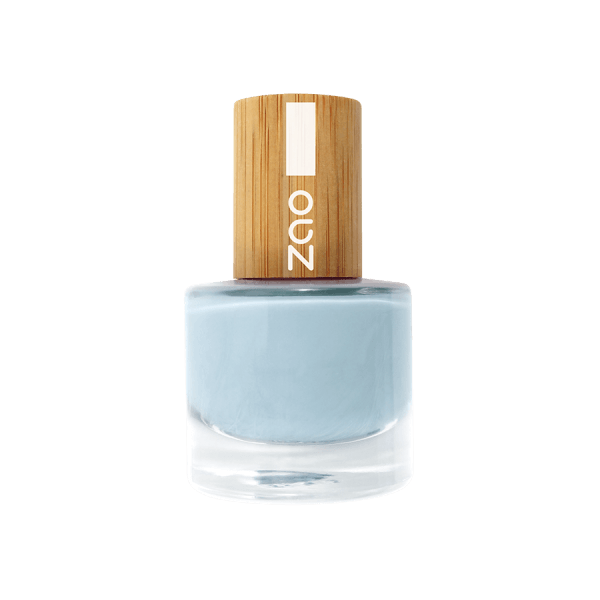 Bottle of Nail Polish (8ml) with light blue color and wooden cap featuring minimalistic design
