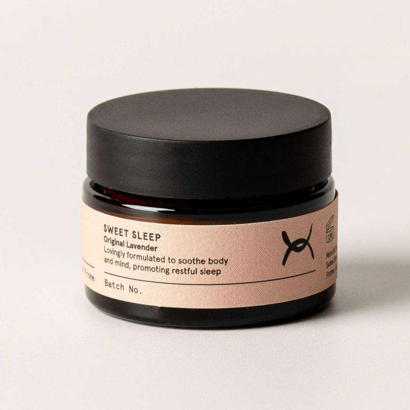 A jar of Sweet Sleep Magnesium Butter 30ml with a label that includes the product name and a bee illustration.