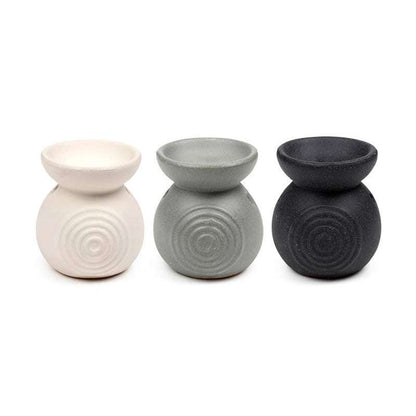 Set of three Spiral Ceramic Oil Burner/Wax Melter in white, gray, and black with ethical and sustainable design