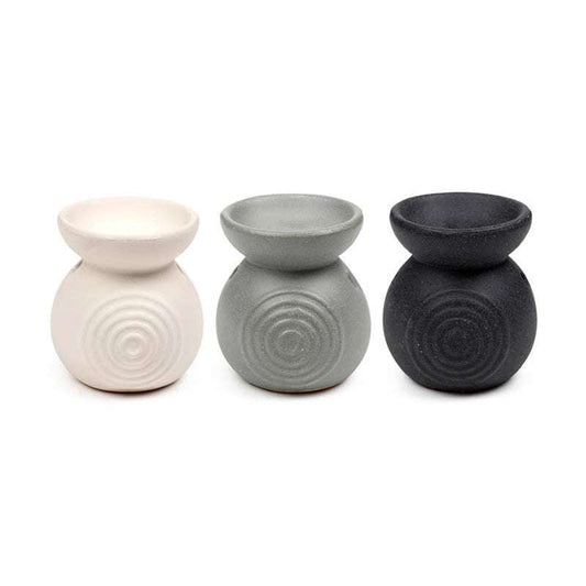 Set of three Spiral Ceramic Oil Burner/Wax Melter in white, gray, and black with ethical and sustainable design