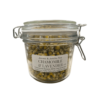 Infused Tea in Kilner Jar with chamomile and lavender flowers in a reusable glass container, eco-friendly and sustainable.