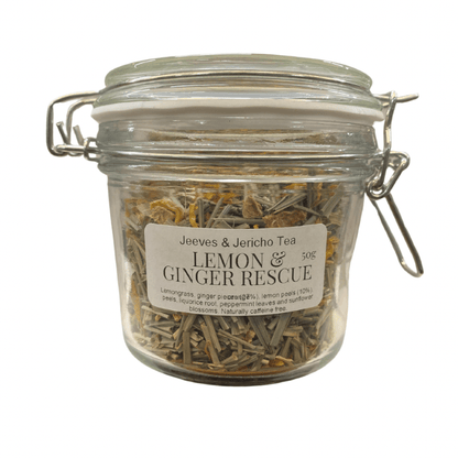 Infused Tea in Kilner Jar with natural lemon and ginger rescue blend, sustainable and cruelty-free packaging