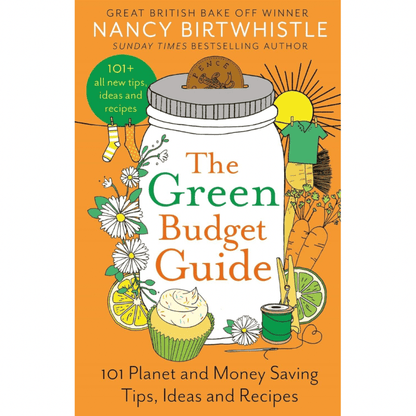 Nancy Birthwhistle starter kit featuring natural and eco-friendly tips with plants, lemonade, and sewing items on an orange background