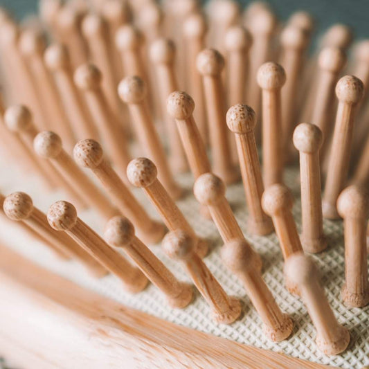 Close-up of wooden bristles on hair brush