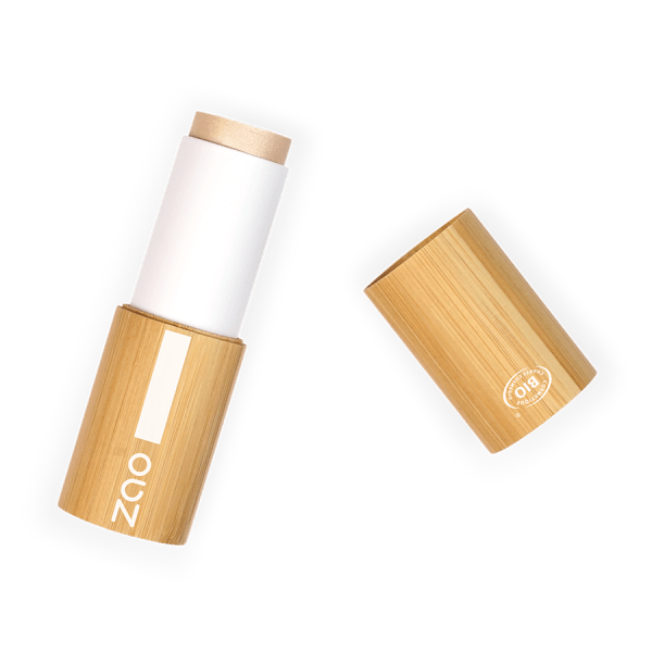 Open bamboo container holding the Shine-Up Stick 315 ORGANIC Refillable natural and plastic free skincare product.