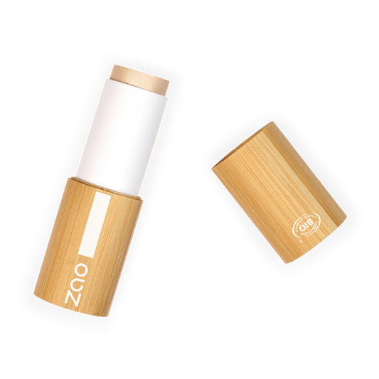 Open bamboo container holding the Shine-Up Stick 315 ORGANIC Refillable natural and plastic free skincare product.