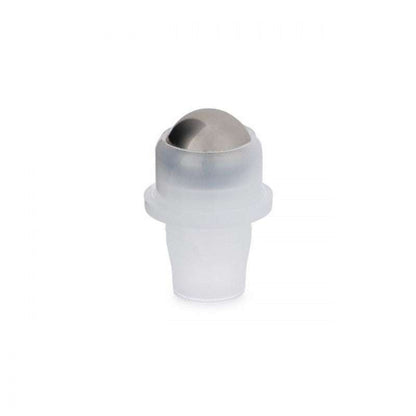 Amber Rollette Bottle and Cap (10ml) with a stainless steel roller ball and frosted plastic body for easy application