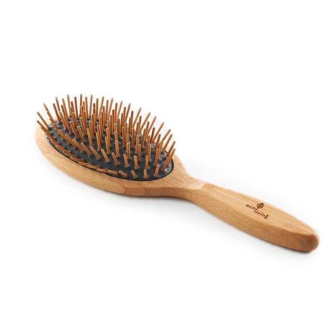Bamboo Hairbrush - With Wooden Pins (Oval-Black) (FSC 100%)