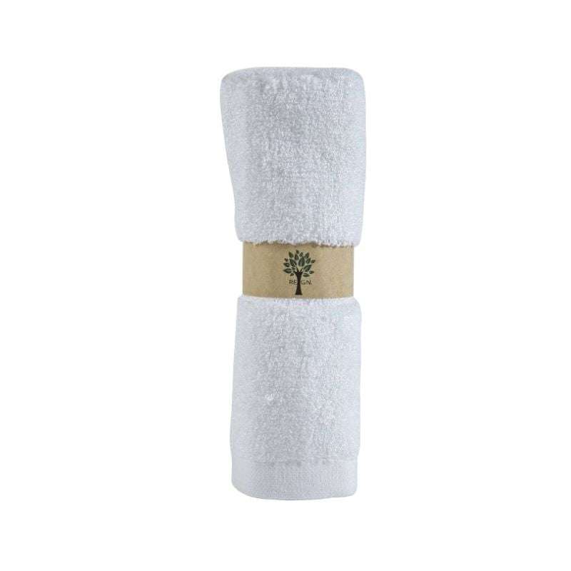 White bamboo cloth with a brown band featuring a tree design on a white background