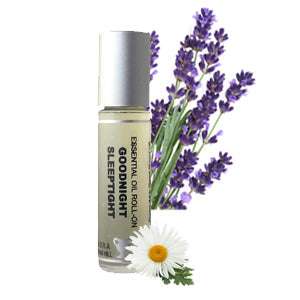 Goodnight Sleeptight Roll-on with lavender and chamomile for natural, plant-based relaxation and restful sleep.