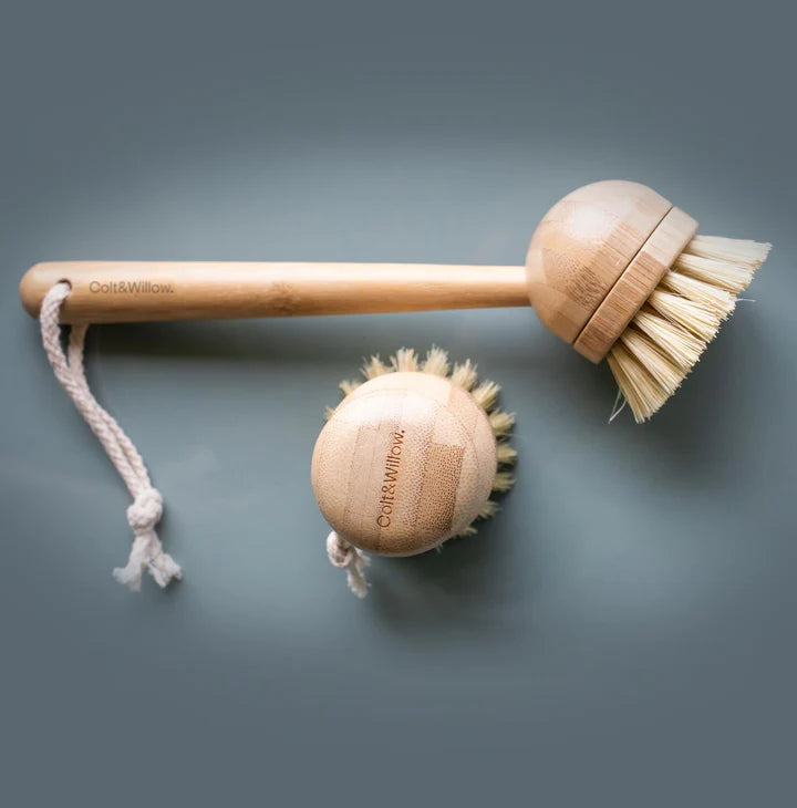 Bamboo dish brush with removable sisal head