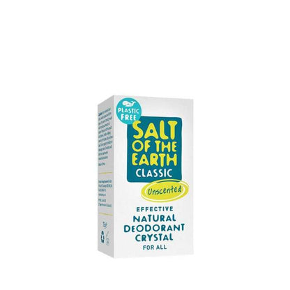 Salt of the Earth Classic unscented Crystal Deodorant (75g) in plastic free, natural skincare packaging