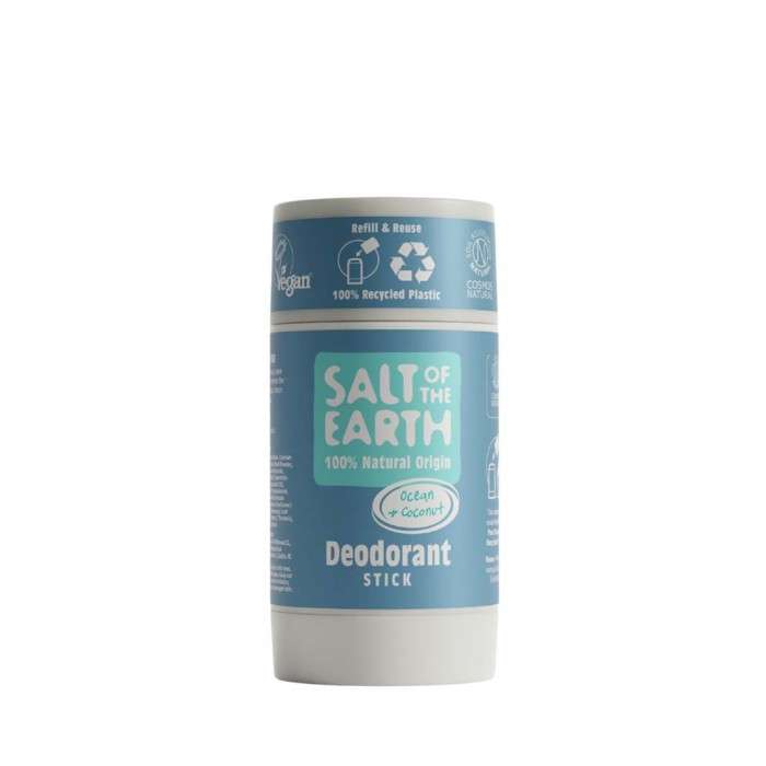Refillable Natural Deodorant Stick (84g) in eco-friendly packaging with natural origin and ocean coconut scent