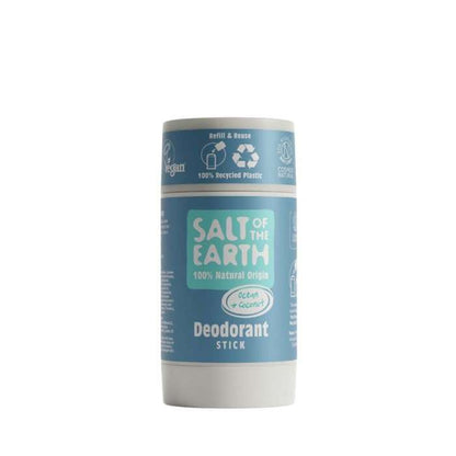 Refillable Natural Deodorant Stick (84g) in eco-friendly packaging with natural origin and ocean coconut scent