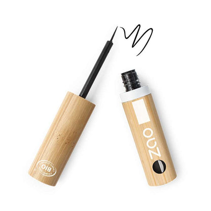 ORGANIC Liquid Brush Tip Natural Eyeliner REFILLIBLE with fine black tip and eco-friendly bamboo packaging plastic free and refill shop friendly