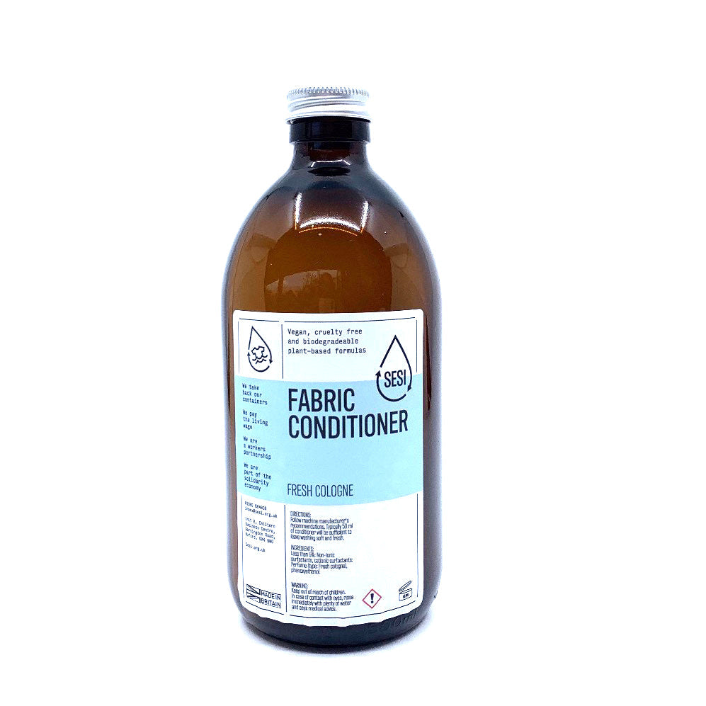 Fabric conditioner label on glass amber bottle