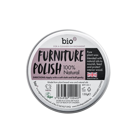Round tin of Furniture Polish with natural plant wax and oils, cruelty-free and sustainable for wood care