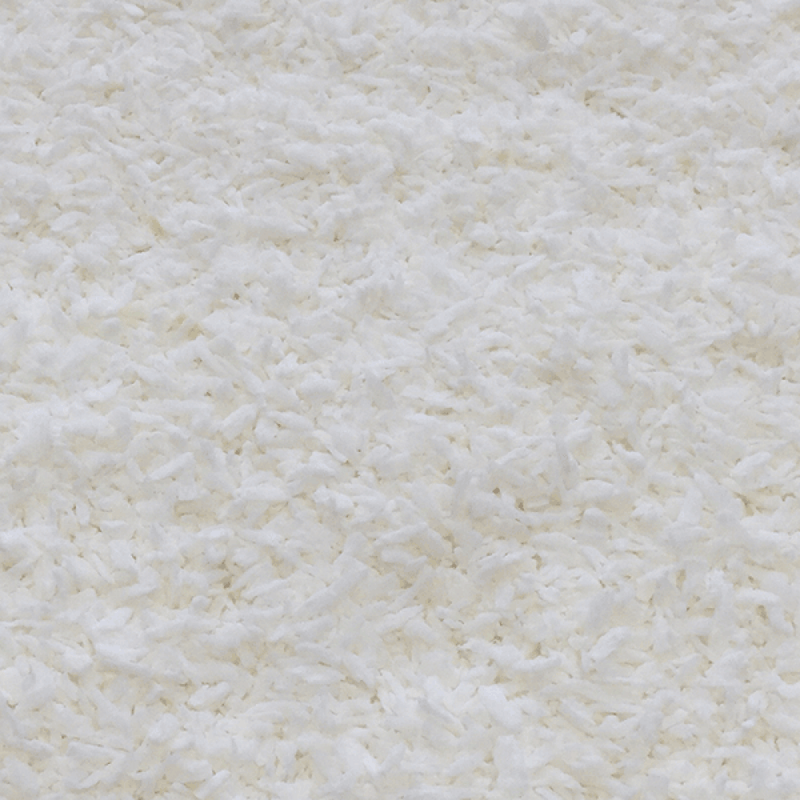 Close-up of Coconut Desiccated ORGANIC showing natural, organic shredded coconut flakes in white.