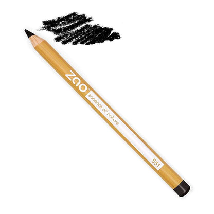 Natural wood ORGANIC Lip/Eye Pencil with black tip drawing bold lines on white background