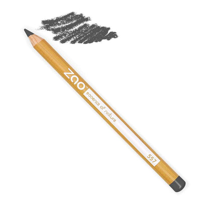 Natural black pencil with wood casing and black pigment swatch for ORGANIC Lip/Eye Pencil cosmetic use.